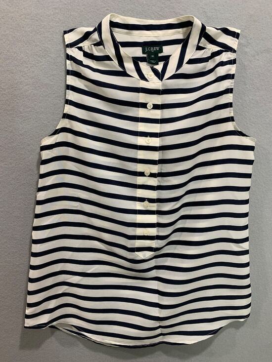 J.Crew Tops - Size 00 J.Crew Womens Sleeveless Blouse Navy Blue White‎ Stripe